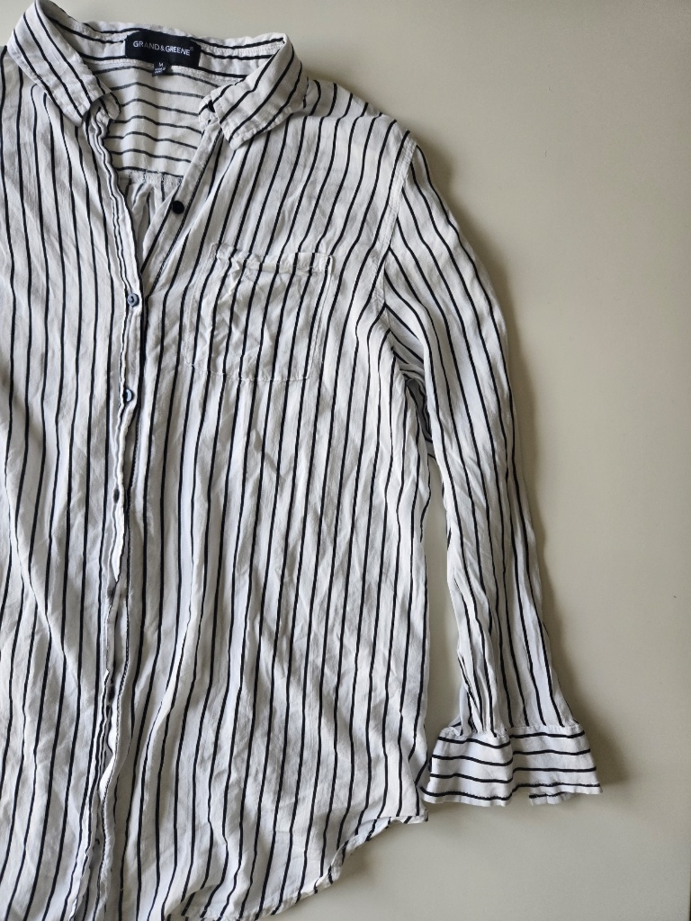 Grand & Greene Striped White/Black Button-Down Shirt - Picture 6 of 13